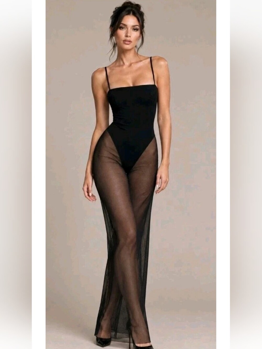 NEW! Victoria's Secret Black Sheer Reveal Rose Lace Corset Maxi Dress! L